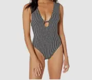 $148 Seafolly Swimwear Women's Black Striped Underwire One-Piece Swimsuit US 8