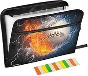 Quteprint 13 Pockets Expanding File Folder with Zipper Closure, Fire Ice Baseball Accordion File Folder with Sticky Labels, Letter Size A4 Papers Expandable File Document Organizer