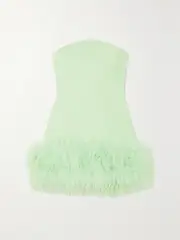 [Safiyaa] Safiyaa - Rowan Strapless Feather-trimmed Crepe Mini Dress - Light green - FR 36 FR 36 Green