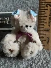 Mini Miniature Artist Tiny 1.75” Chenille Posable Girl Bear ShoeButton Bears Tag