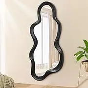 Black Asymmetrical Mirror for Wall Irregular Wood Frame Modern Artistic Wall Mirrors Decorative Vanity Bathroom Living Room Bedroom Entryway Hallway Cute and Stylish Cloud Mirror Large 76x36cm