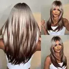 Blonde Layered Synthetic Wigs for Women Long Straight Brown Highlights Wigs