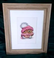 Finished Framed Cross Stitch Picture Lovely Funny Owl Winter Hat Gift