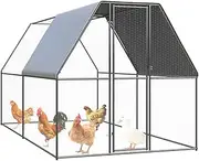 Chicken Coop Large Rabbit Hutch Pet Cage, 2x4x2m, Walk in Poultry House Coops Hen Run Ferret Habitat Farm Enclosure, Galvanised Steel with Roof Cloth