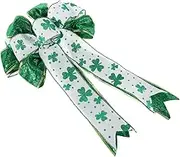 GOOHOCHY St. Patricks Day Decorations Irish Tree Topper Handmade Bowknot Decor Green Shamrock Bow for Irish Festivals and Celebrations