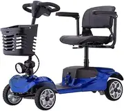 2025 4-Wheel Electric Mobility Scooter Electric Motorised Power Portable Folding with Front LED Lights, 30KM Range, 150KG Capacity, and Dual 24V 12Ah Detachable Batteries (BLUE)