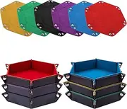 SIQUK 6-Piece Hexagon Dice Tray Set - Folding PU Leather Dice Trays for RPG, DND & Table Games (Red, Blue, Violet, Black, Green, Yellow)