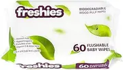 Freshies Flushable Baby Wipes - 7" x 5" (Pack of 60) - Ideal for Babies & Toddlers