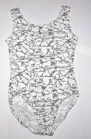 Motionwear Leotard Bodysuit Tank Gymnastics Tactel Nylon White Print New Women