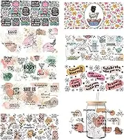 UV DTF Cup Wrap, 9Sheets Inspirational Words Rub on Transfers for Crafting 16OZ Libbey Glass Cups Wrap Transfer Stickers Decals Waterproof Crafts Vintage
