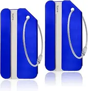 Ovener 2Pack Blue Aluminum Luggage Tags, Luggage Tag Holders for Travel Luggage Baggage Identifier by