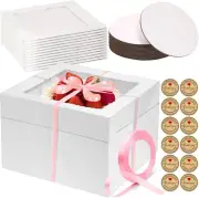 Cake Boxes 12" with 12X12X8" 12 Pcs Tall Cake Box with Window Cake Board Stiker