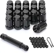 M12x1.25 Lug Nuts 12x1.25 Lug Nuts Black 6 Spline Lug Nuts Anti Theft 1.38" Long Set of 20 M12-1.25 Lug Nuts Acorn Aftermarket Wheel Lug Nuts