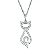 0.05 CT. T.W. Natural Diamond Laser-Cut Cat Pendant in 10K White Gold