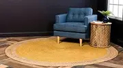 [Aizza Trends] Indian Handmade Braided Inner Yellow Jute Area Rug-Floor Carpet Rug-Bed Side Runner Rug-Doormat Rug - 10 x 10 Feet Round (300 cm x 300 cm)