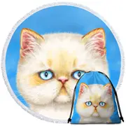 Cute White Ginger Serious Cat Round Beach Towel