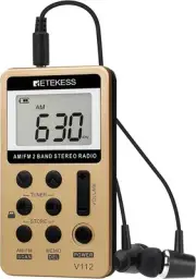 Retekess V112 AM FM Radio Portable, Mini with Earphone Pocket, Gold