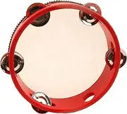Wooden Tamborine Held Percussion Tambourine for Kids Portable Metal Jingles for Wedding Performances, Outdoor Performances Hand Drum(Red,7 inch)