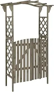 Arch Wooden Outdoor Garden Arbor Double Gate, Trellis Lattice for Climbing Plants, Archway With Gate for Roses Vines Support Rack, 116x40x204 cm