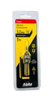 HSS Drill & Countersink 3.2mm 1/8 Adjustable Depth Alpha Brand AU Stock.