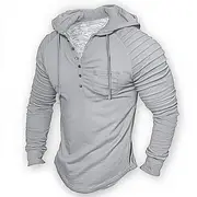 Men's T Shirt Long Sleeve Henley Winter Spring Fall All Seasons Solid Color Plain Knitwear Daily Casual Hooded Outdoor Causal Casual Navy White Light Grey To