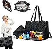 Generic 2 in 1 Tote Bag Lunch Bag Combo, Convertible Work Bag with Lunch Compartment, Black, 12.8*16.5*6.6 inches