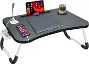 Laptop Desk Bed Table Tray Folding Breakfast Table Portable Lap Standing Desk Notebook Stand Reading Holder for Bed/Sofa Large Lap Desk with USB-Charger and Cup-Holder