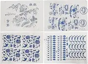 Ceramic Decals, 4 Sheets Blue and White Pottery Clay Transfer Paper Glaze Underglaze Flower Paper Chinese Porcelain Decal Paper Underglaze Transfers