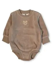 Baby Long Sleeve Velour Bodysuit Tiny Baby MOCHA MERINGUE (SOLID)