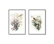 50cmx70cm Berries And Protea 2 Sets Black Frame Canvas Wall Art