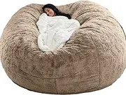 UYSOFRCV Giant Bean Bag Chair Cover (No Filler), Luxurious Ultra Soft Faux Fur Big Round Lazy Sofa Bed Cover for Adult Living Room Furniture Extra Large,Light Brown,5ft(130 * 60cm)
