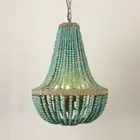 5 Lamp Holders Wood Bead Chandeliers Pendant Lights Ceiling Lamp Fixture Blue