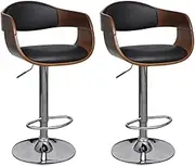 Bar Stools 2 pcs Bent Wood and Faux Leather Bar Chair