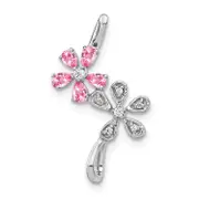 Solid 14k White Gold 1/20ct. Simulated CZ and .65 Pink Tourmaline Flower Pendant