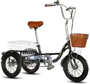 Small Tricycle, 3-Wheeled Bicycle, Front Environmental Protection Woven Basket, Rear Iron Storage Basket, Suitable for The Elderly, Men and Women,Black,B
