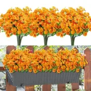 10 Bundles Outdoors Artificial Flowers UV Resistant Fake Silk Daisy Faux Orange