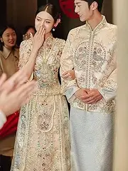 [JIMINISO] Traditional Clothing Champagne Xiuhe Bride Wedding Dress Eleganct Gold Chinese Top Toast Set Female Groom Tang Suit
