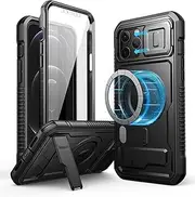 Dexnor Magnetic Bumper Case for iPhone 12 Pro Max,Heavy-Duty Shockproof Full-Body Rugged Protective Cover with Kickstand & Camera Cover & Screen Protector - Black