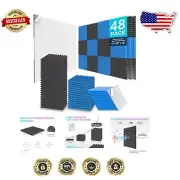Fire-Resistant Acoustic Foam Panels - 48 Pack of 1'' X 12'' Soundproofing Wedges