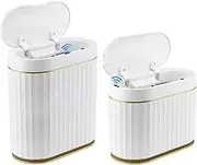 Aupekro Smart Trash Bin with Lid, 2 Pack Slim Automatic Garbage Can, Waterproof Plastic Rubbish Bin Narrow Motion Sensor Wastebasket for Bathroom, Bedroom, Living Room, Office (5 Liter+9 Liter)