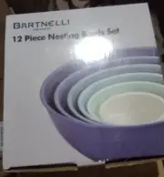 12 Piece Plastic Mixing Bowls Set, Blue Nesting 6 Prep Bowls and 6 Lids