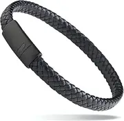 [LUXAR] Men’s Genuine Leather Bracelets | Interwoven Black Leather Bracelets with Brush Black Stainless Steel Clasp | Minimalist, Designer Jewelry for Men