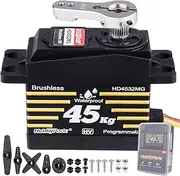 HobbyPark Waterproof 45KG High Torque Servo Motor 8.4V HV RC Servo Brushless Metal Gear Digital Servo with 25T Servo Horn for 1/8 1/10 1/12 RC Crawler RC Truck RC Car Robot DIY Control Angle 180°