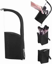 couragejoy Travel Make-up Brush Holder Organizer Bag，Clear Plastic&Oxford Cosmetic Zippered Case，Portable Waterproof Stand-Up Makeup Brush Pouch, black