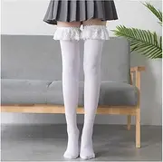 Distant Lolita Laser Stockings Girl Female Thigh high Stockings Black White Fashion Soft Flexible Cosplay Stockings Women's Clothing (Color : White)