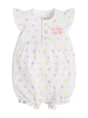 GUESS White Glitter Flower Onesie Size: 12M, Spandex