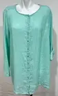 Tahari Women 2X Dusty Teal Blue Linen Blouse Top Shirt Tunic Button down New NWT