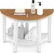 Costway HDPE Shower Bench with Shelf, 46.5 cm Shower Stool with Semicircular Seat & Storage Shelf, Waterproof 2-Tier Bath Chair for Inside Shower & Shaving Leg, Suitable for Indoor & Outdoor Use, Brown + White