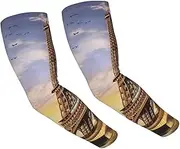 [FHEDVBN] Eiffel Tower Paris Arm Sleeves Compression Arm Covers for Men Women Outdoor Sun Sleeves Cooling Sports Sleeve, Black