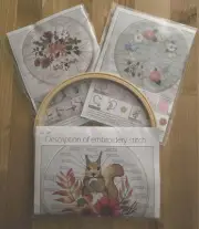 Embroidery Starter Kit Set Of 3 for Beginners Stamped Cloth, Thread, & Hoop